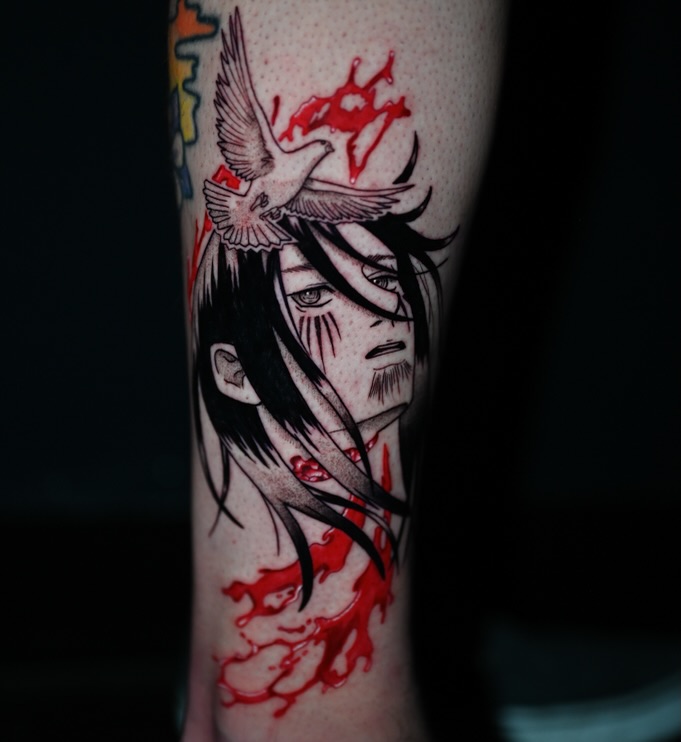 Tattoo by @meech.ink — anime, black_and_grey