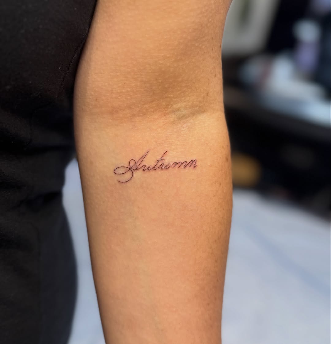 Tattoo by @honeyclare.ink — lettering_script, fine_line