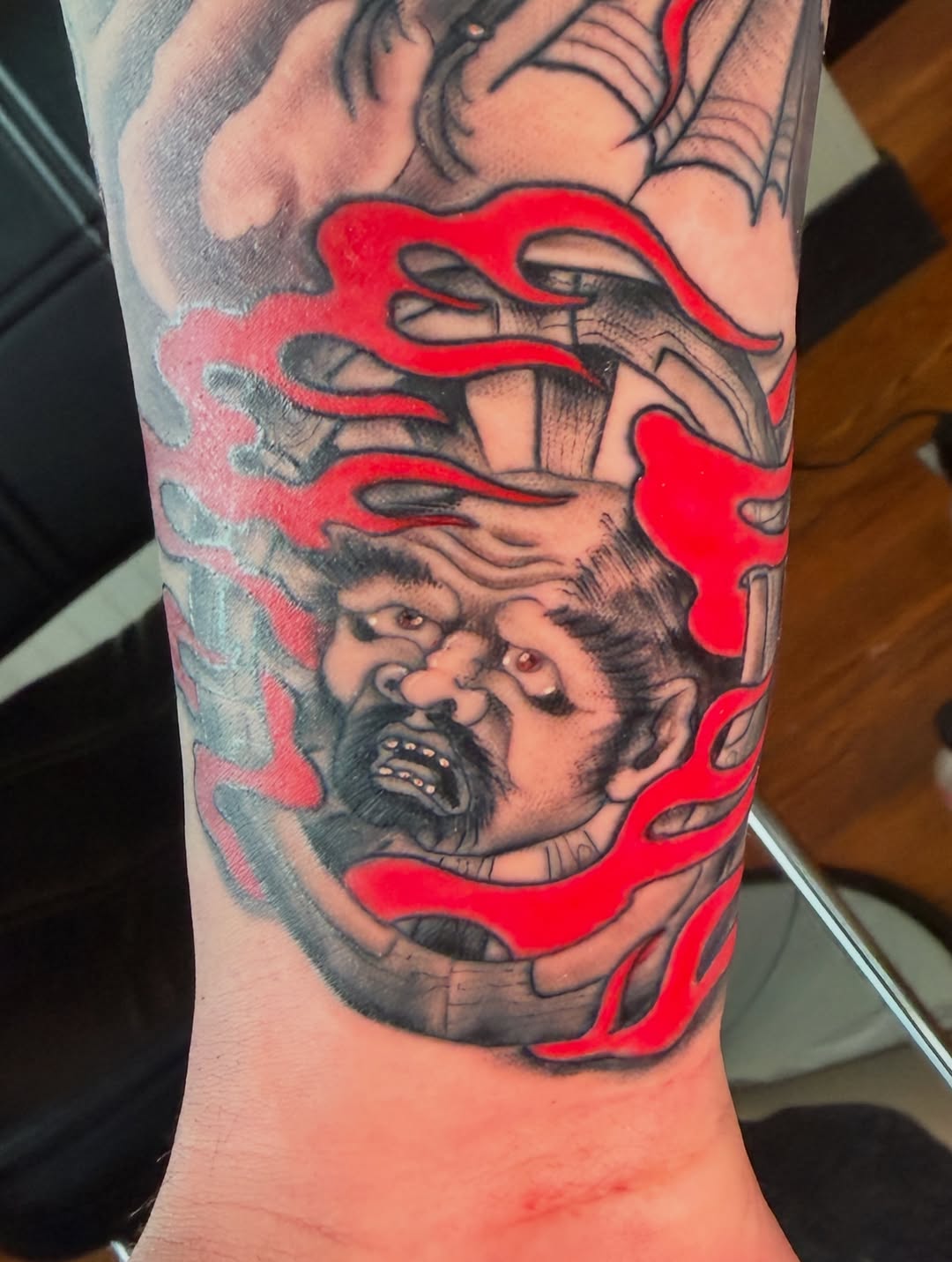 Tattoo by @derekdtattoos — black_and_grey, neo_traditional
