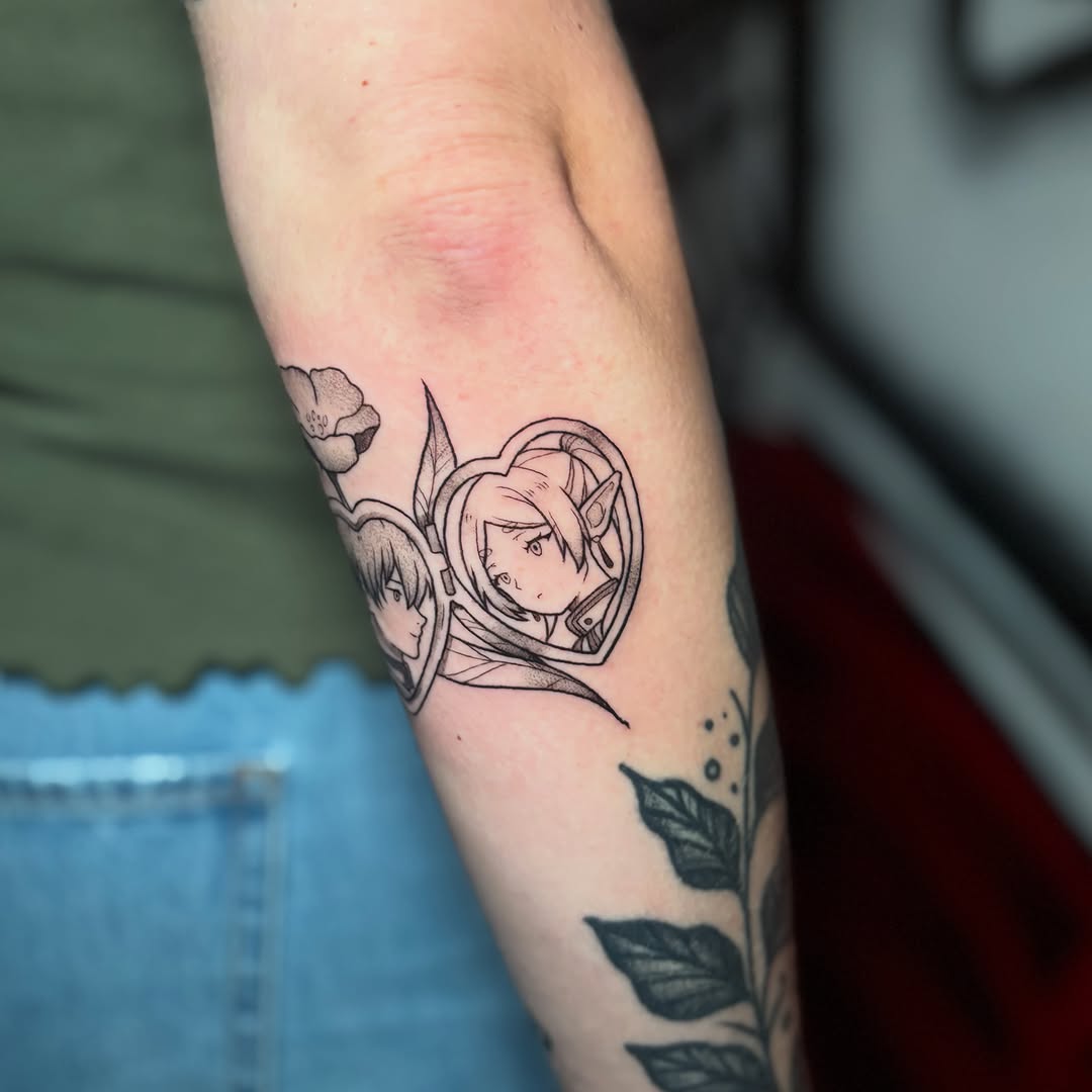 Tattoo by @5am.x.tattoos — anime, fine_line