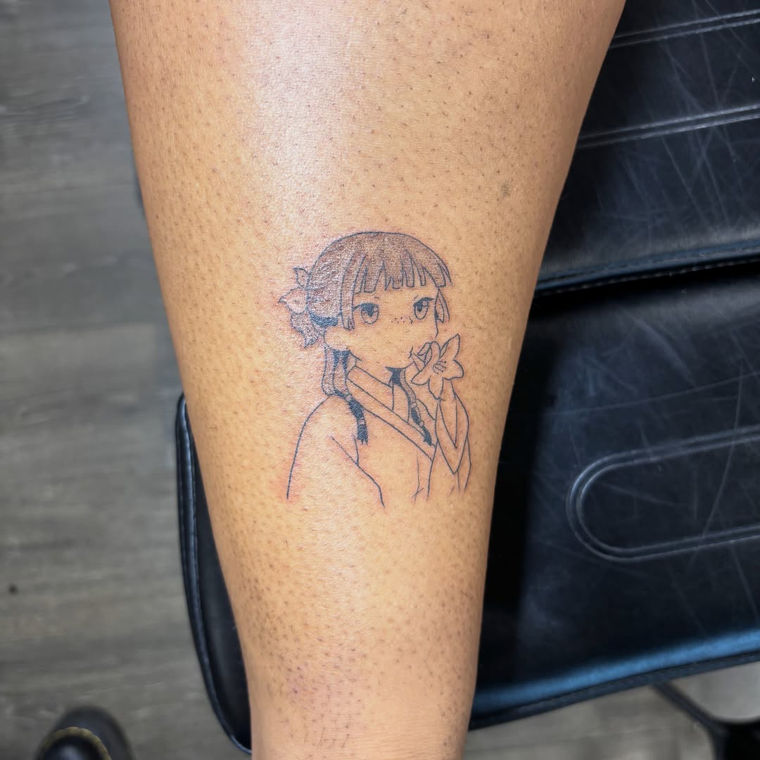 Tattoo by @5am.x.tattoos — anime, fine_line