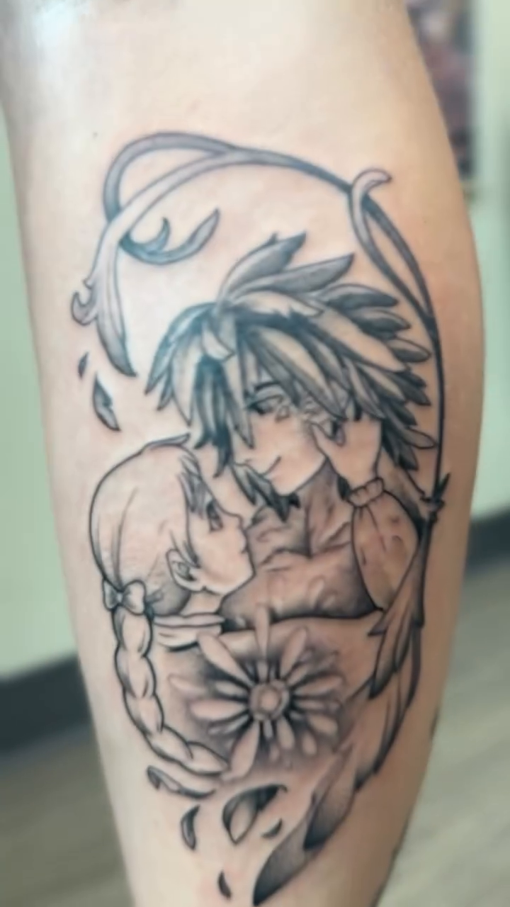 Tattoo by @rebecca.rose.tattoos โ anime, black_and_grey