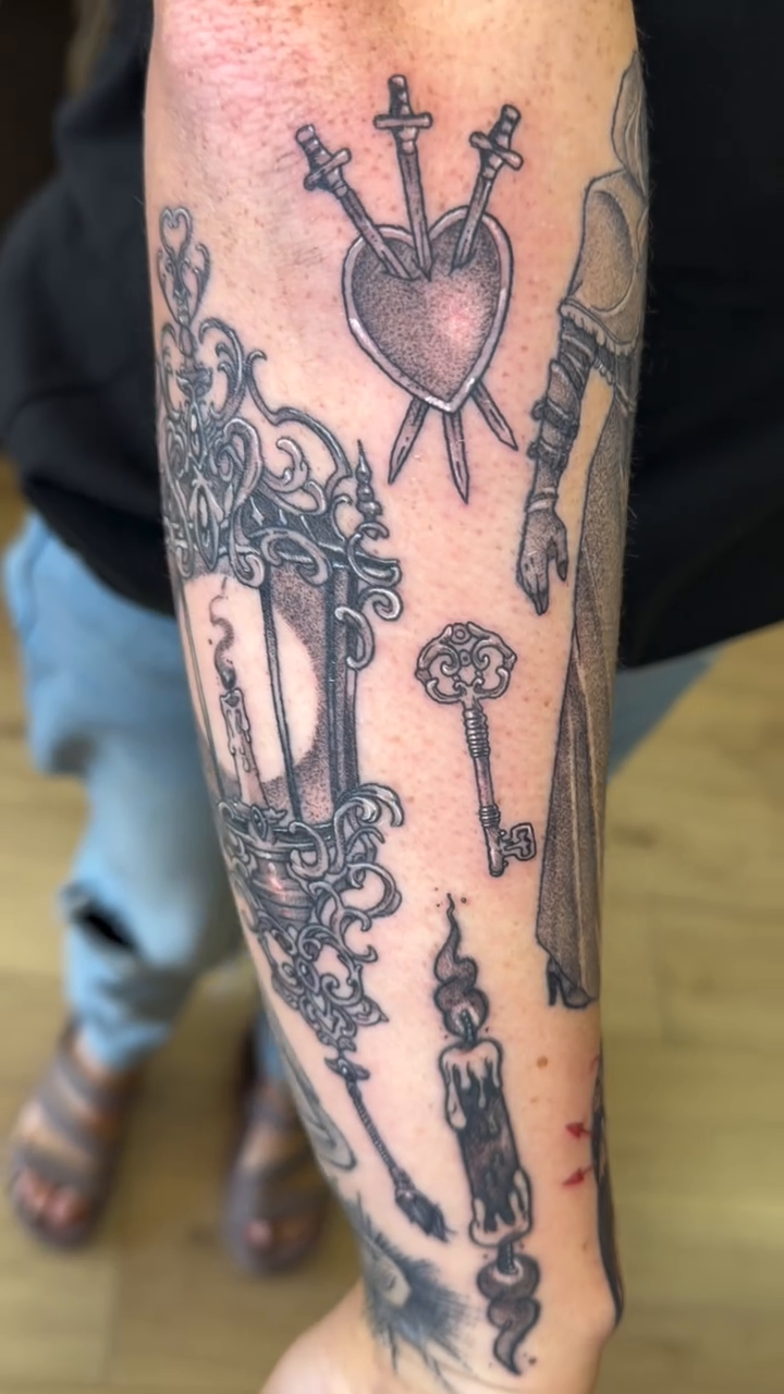 Tattoo by @thewolfmantattoos — black_and_grey, illustrative