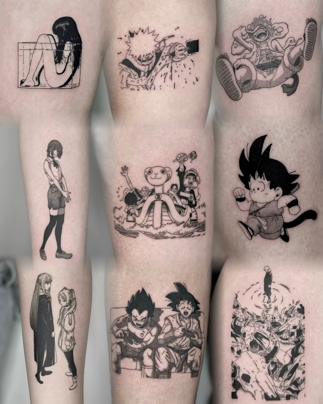Tattoo by @a.ink.tattoo_leo — anime, black_and_grey