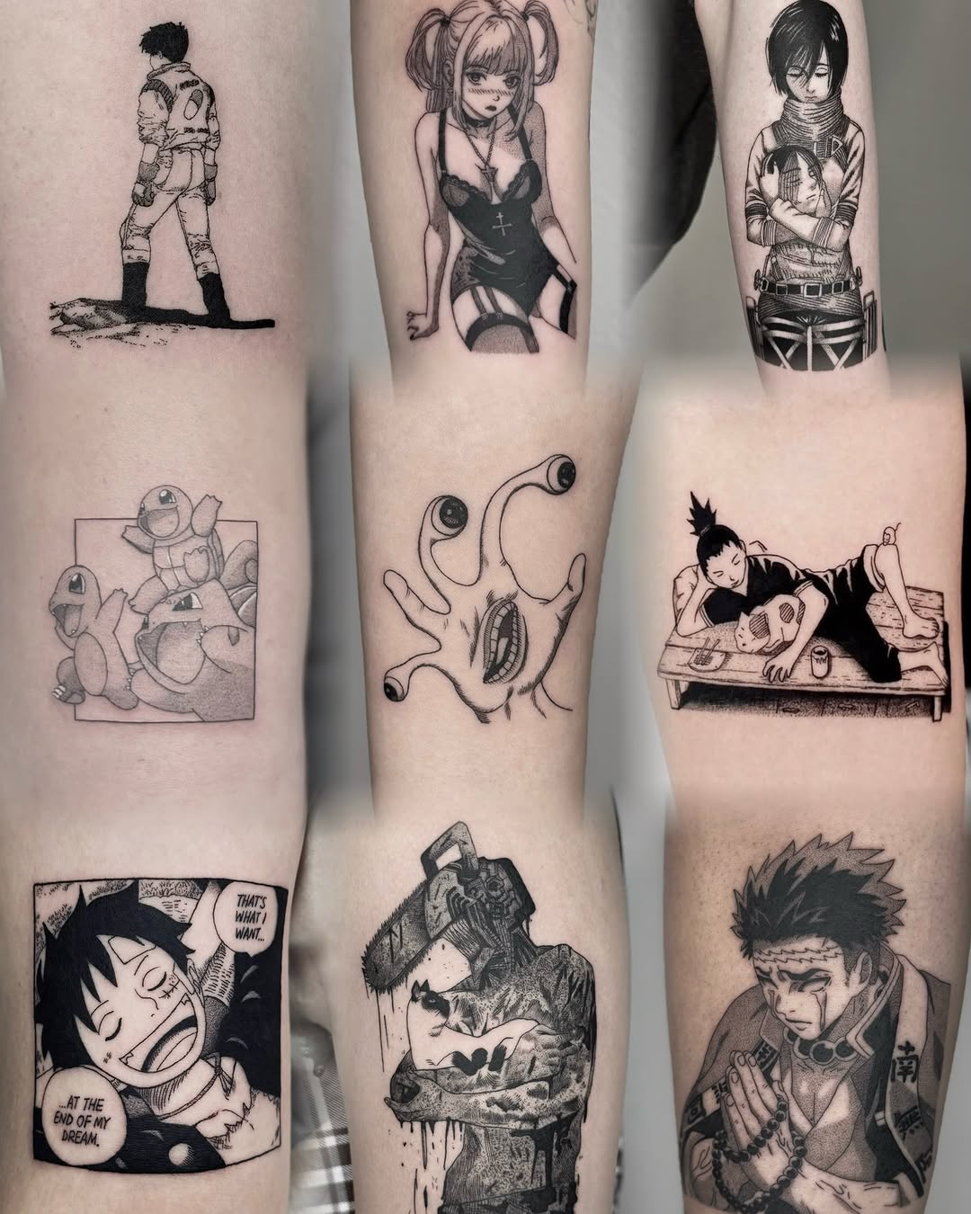 Tattoo by @a.ink.tattoo_leo — anime, black_and_grey