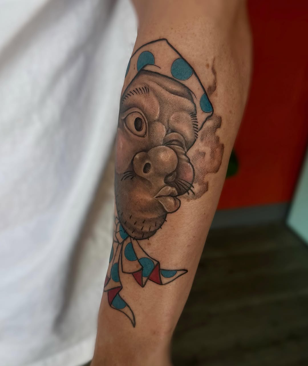 Tattoo by @peach.boa — black_and_grey, new_school