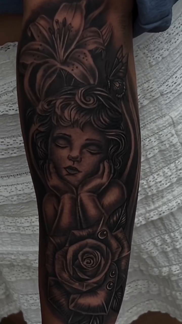 Tattoo by @kevoiinks — black_and_grey, realism