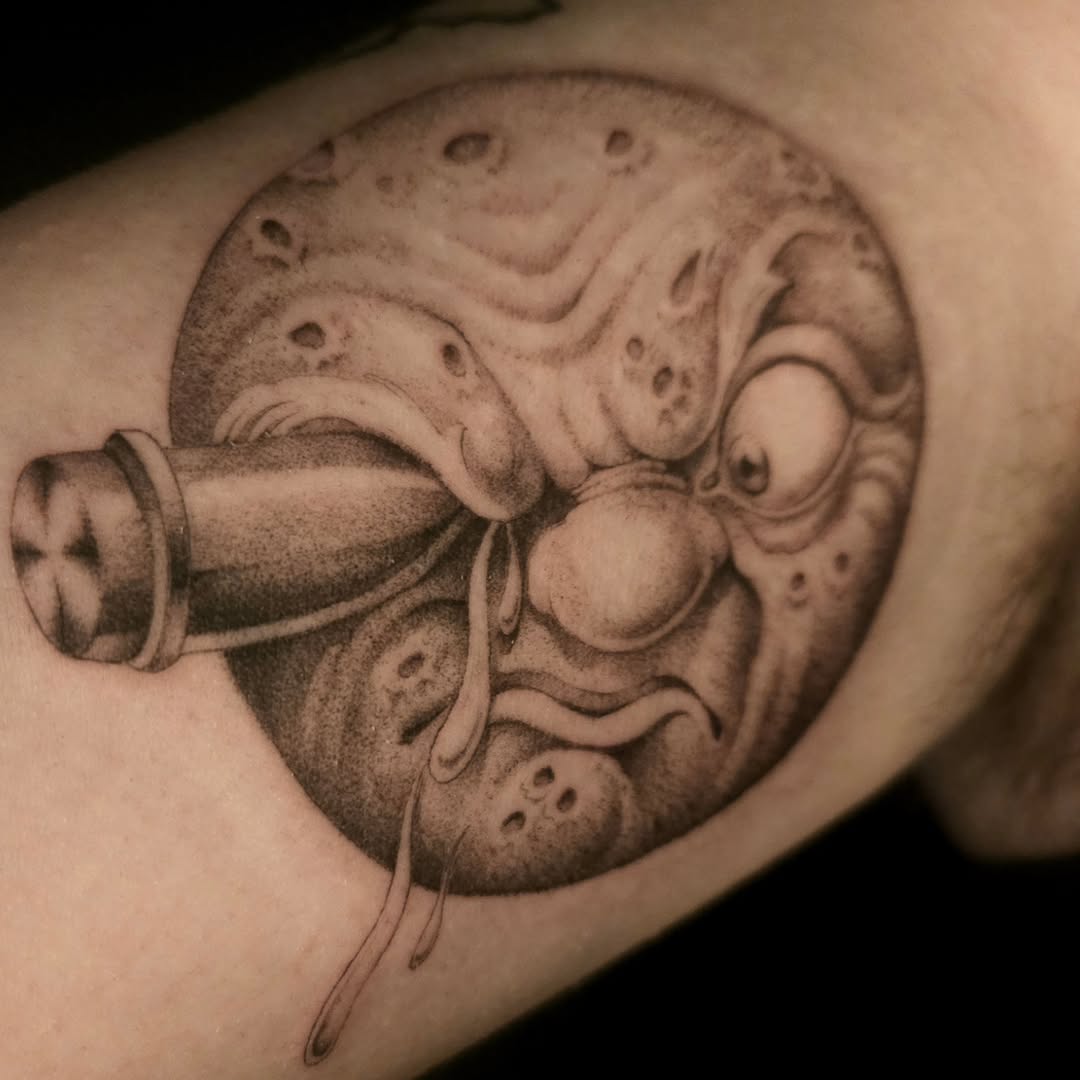 Tattoo by @swirly.boi — black_and_grey, illustrative