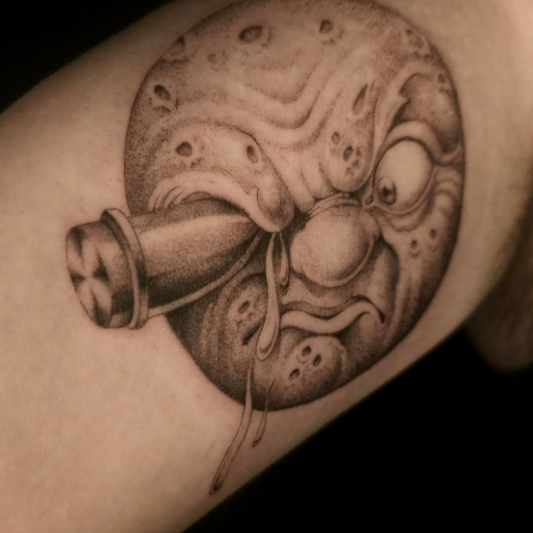 Tattoo by @swirly.boi — black_and_grey, illustrative