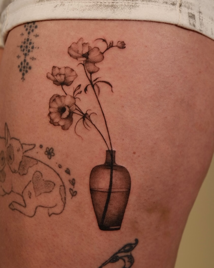Tattoo by @slowhandstattoo — black_and_grey