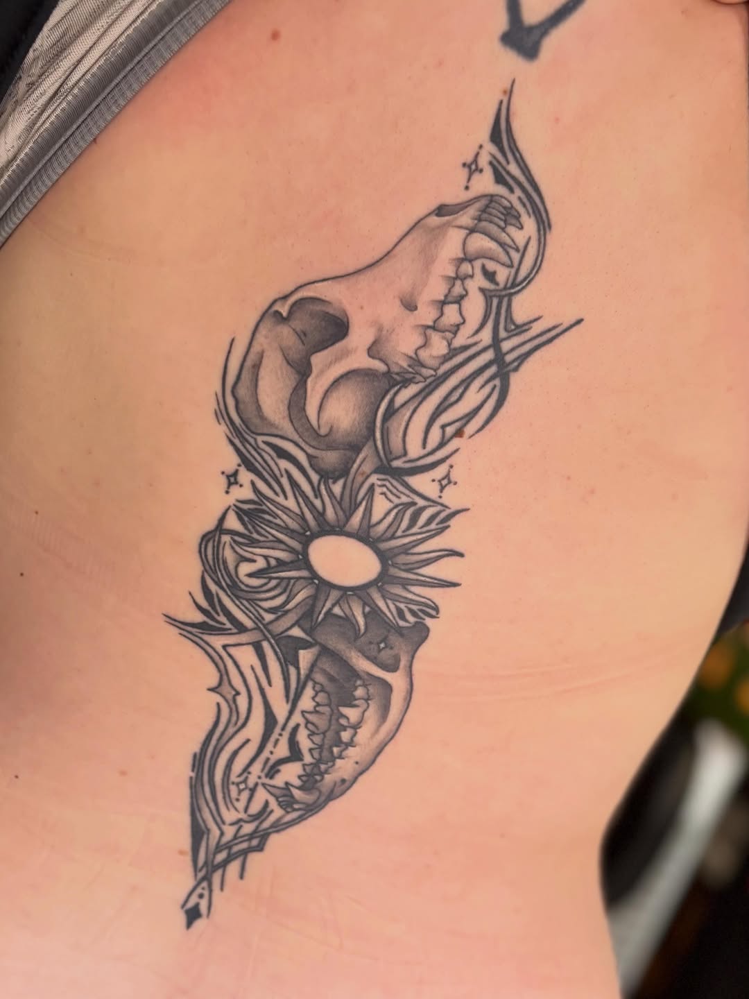 Tattoo by @_olive_tattoos_ — illustrative, black_and_grey