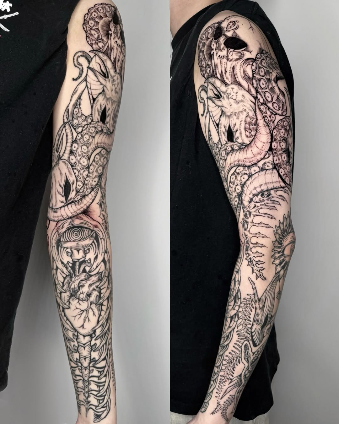 Tattoo by @mimo_tattooist__ — black_and_grey, dark_realism