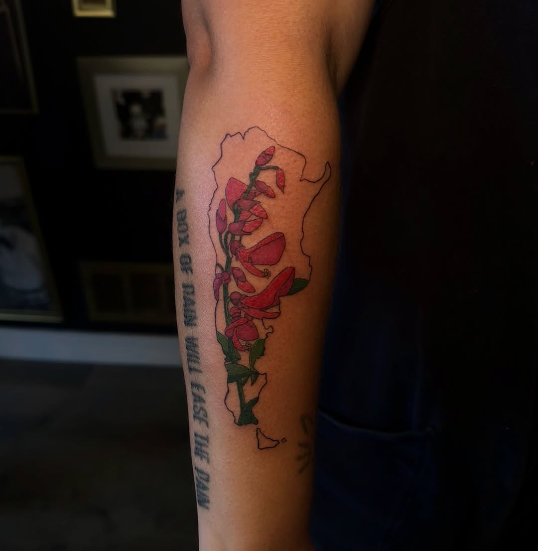 Tattoo by @inked_by_ki — illustrative, lettering_script