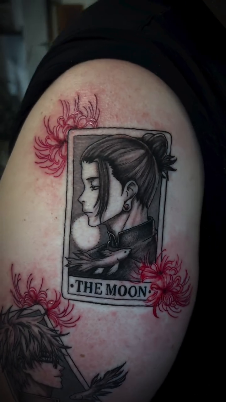 Tattoo by @ryan_tattoos_ β anime, black_and_grey