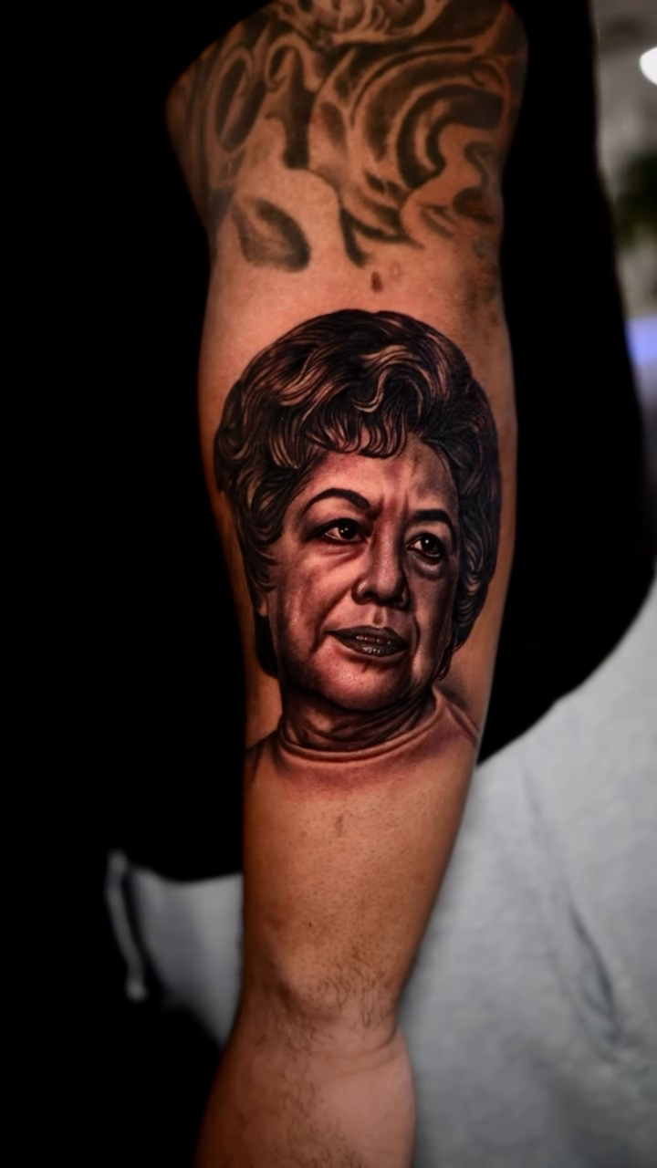 Tattoo by @blessed_ink23 β realism, black_and_grey