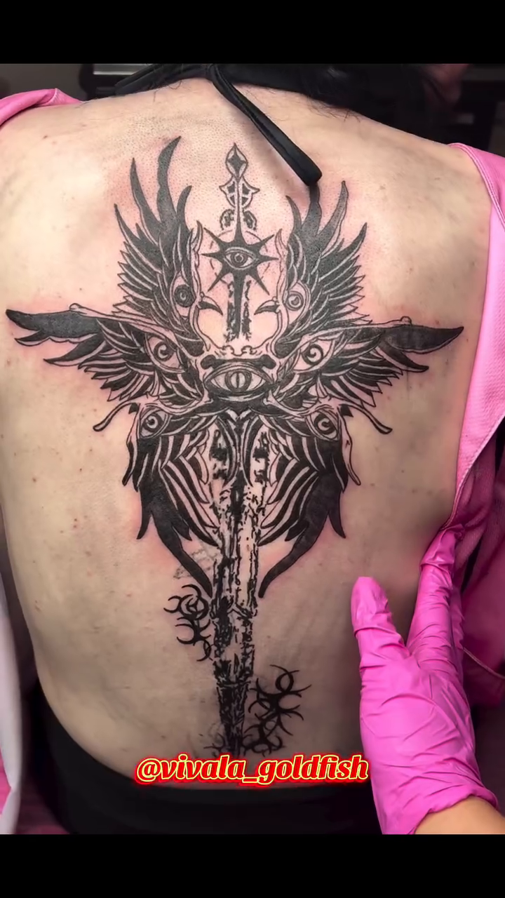 Tattoo by @vivala_goldfish — blackwork, illustrative
