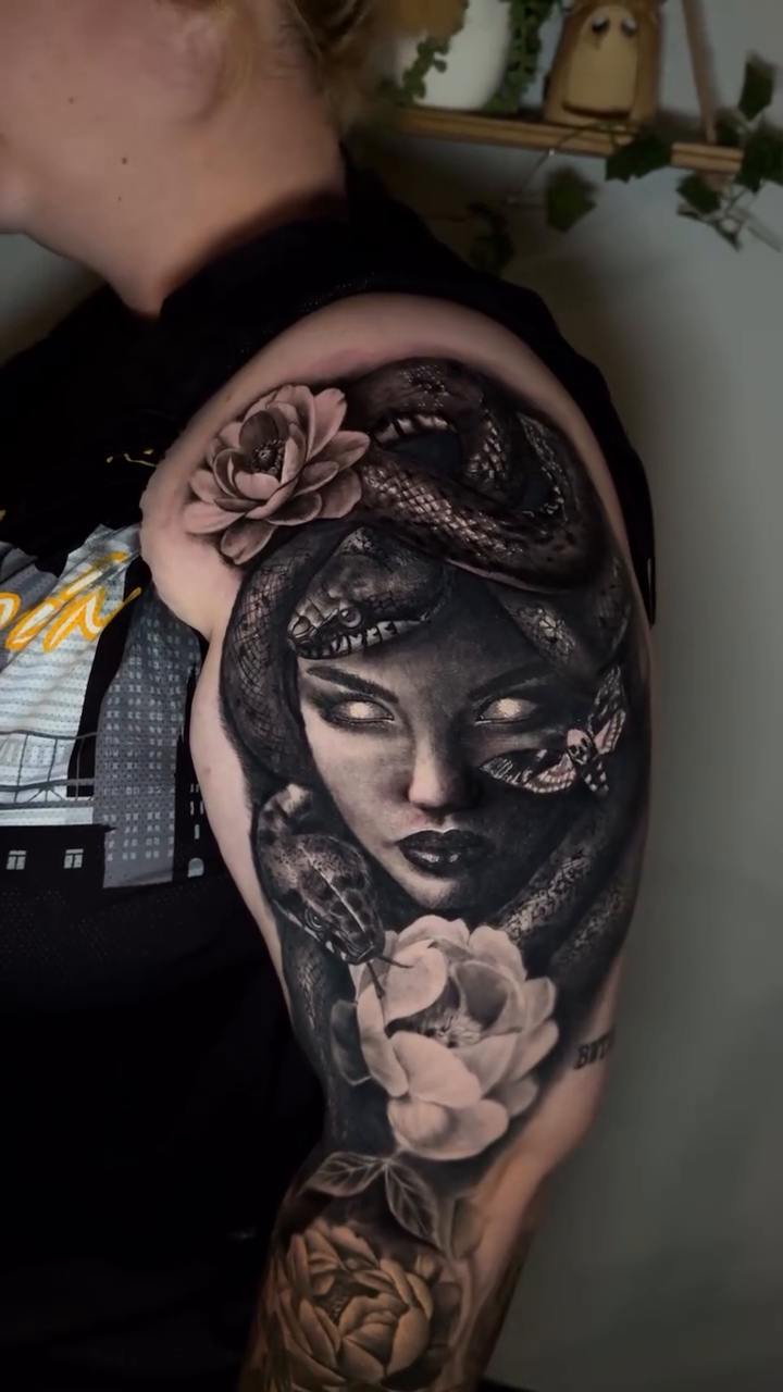 Tattoo by @katherinatattoos — black_and_grey, realism