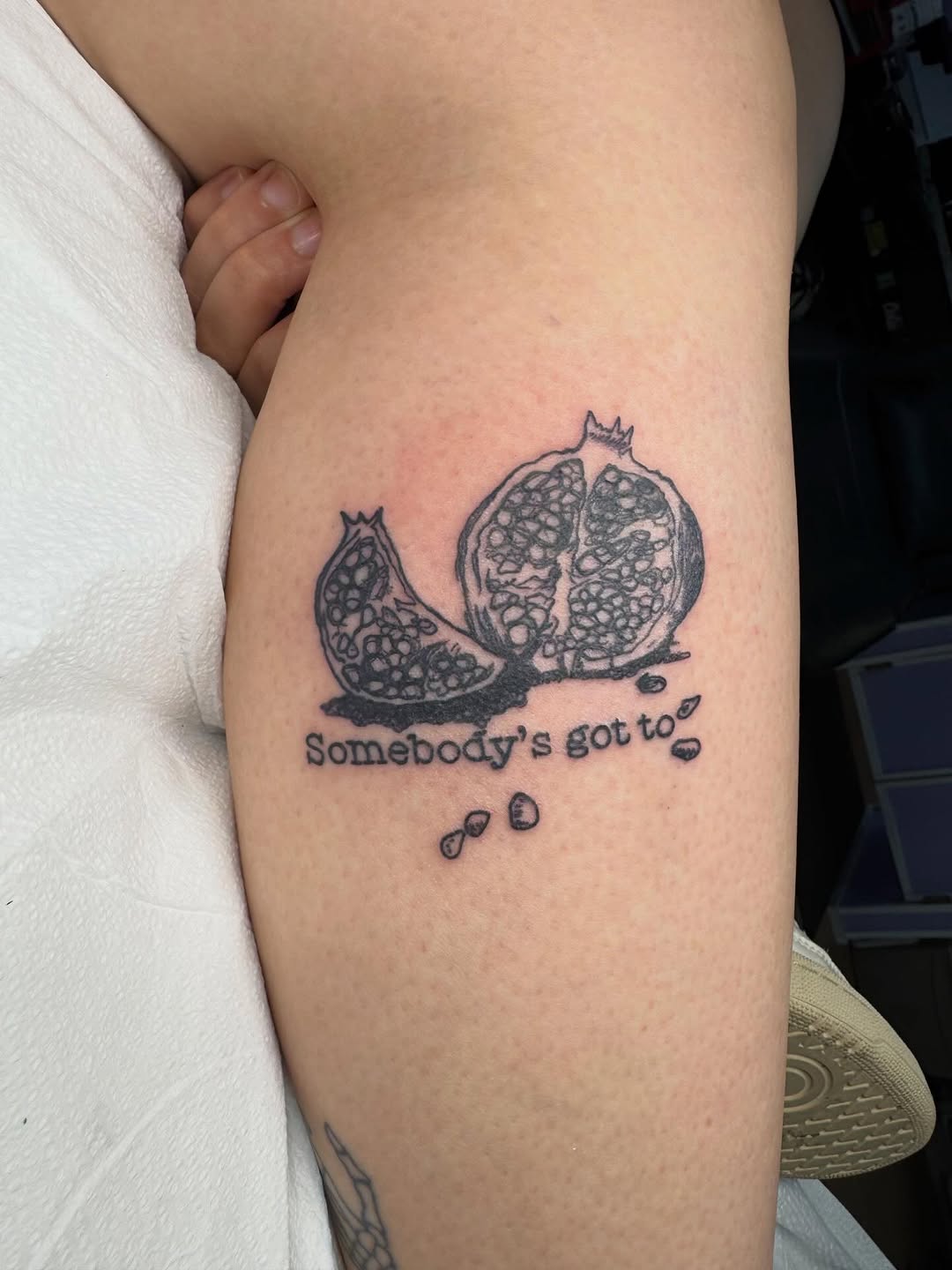 Tattoo by @5sonink — illustrative, lettering_script