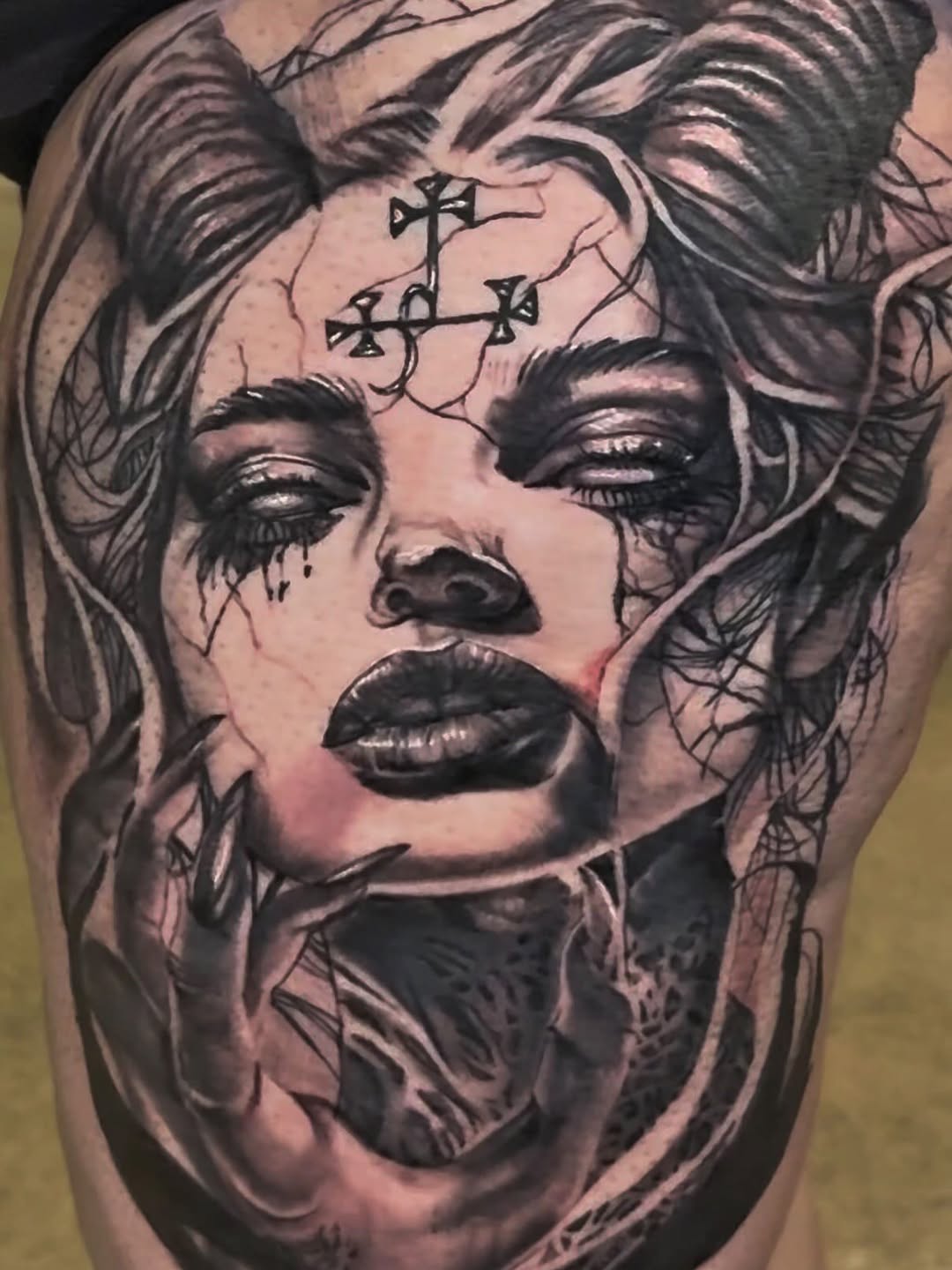 Tattoo by @tattoos_by_cjrued — dark_realism, blackwork