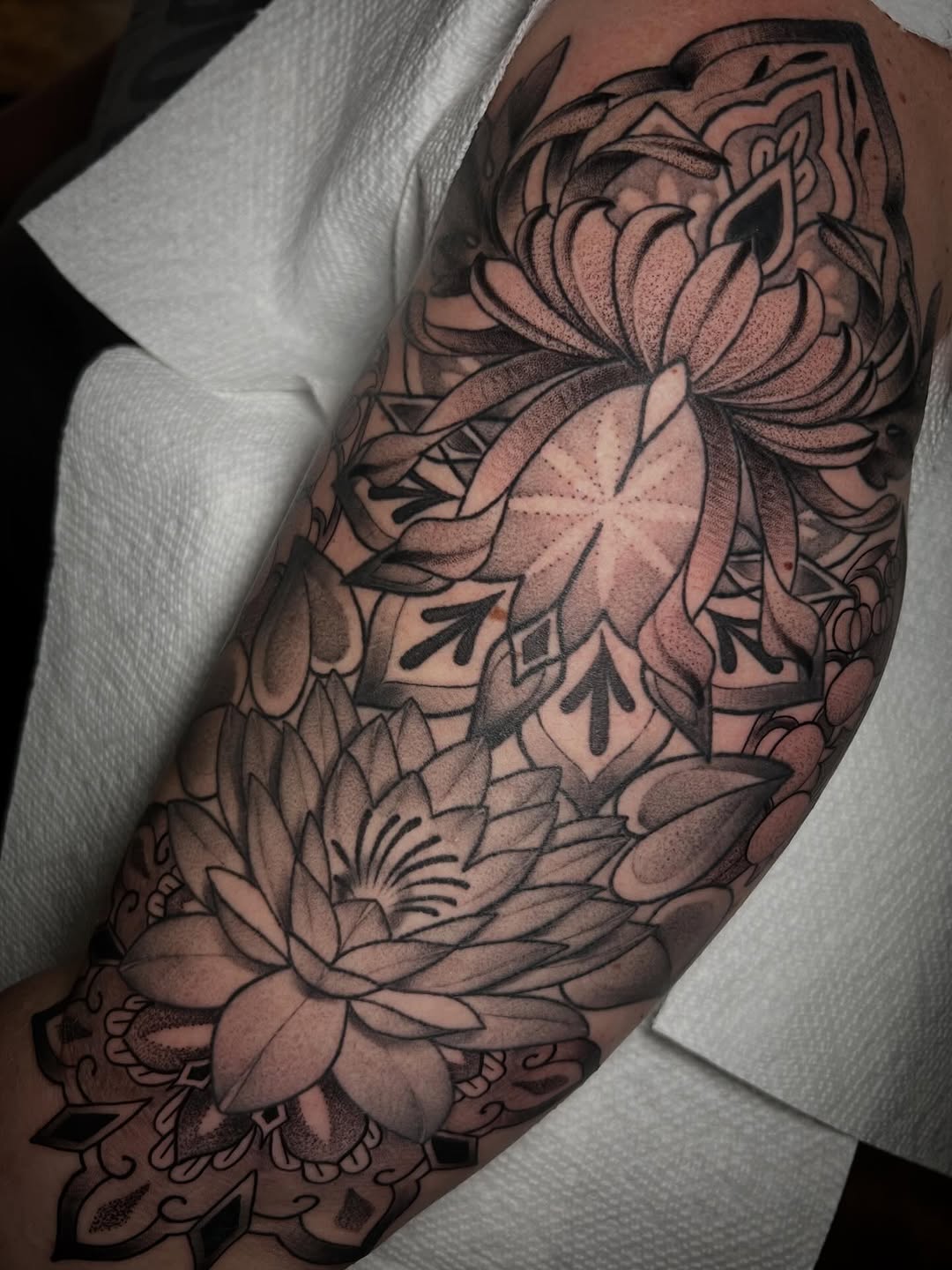 Tattoo by @katienowicki — black_and_grey, dotwork