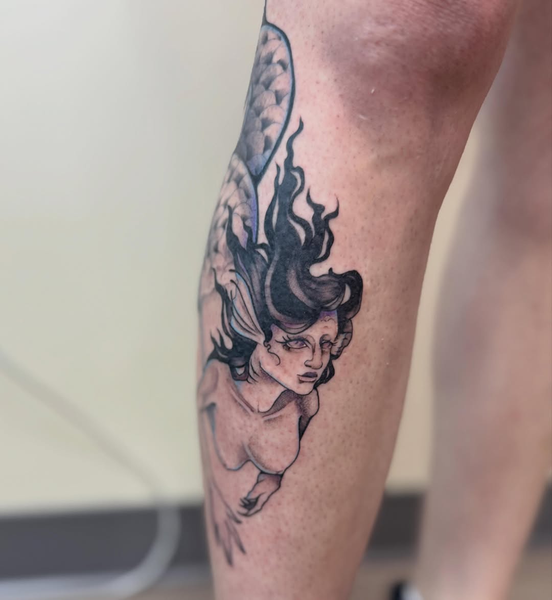 Tattoo by @rebecca.rose.tattoos โ black_and_grey, neo_traditional