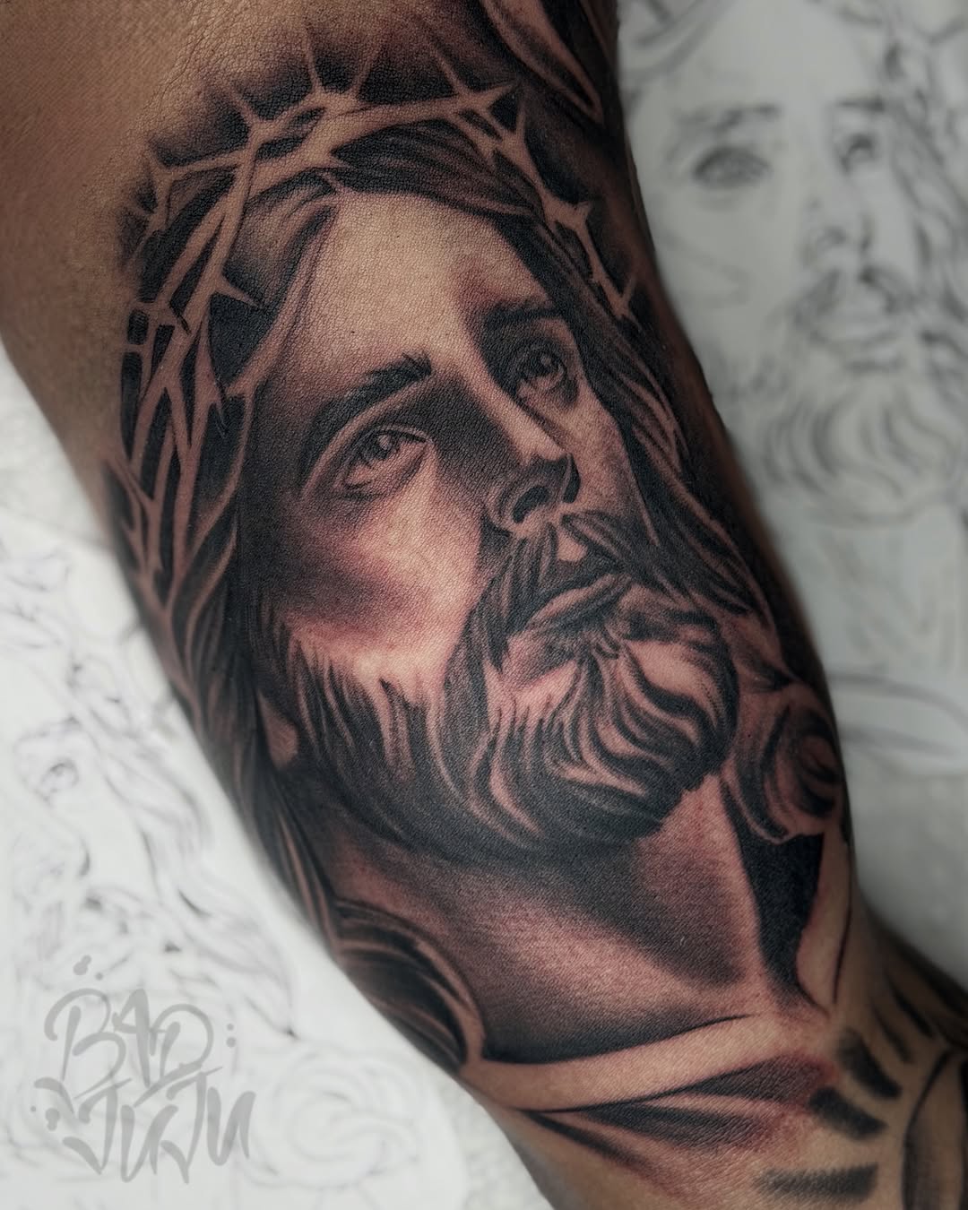 Tattoo by @badjujutattoo β realism, black_and_grey