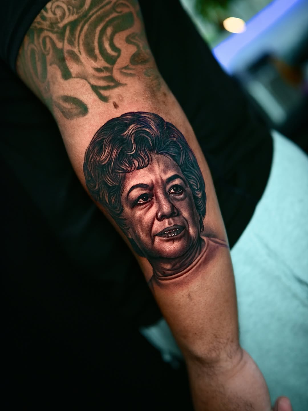 Tattoo by @blessed_ink23 β realism, black_and_grey