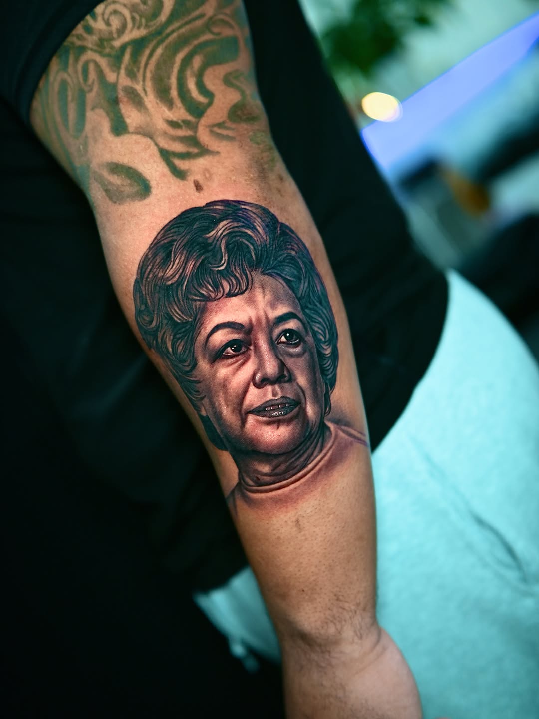 Tattoo by @blessed_ink23 β realism, black_and_grey