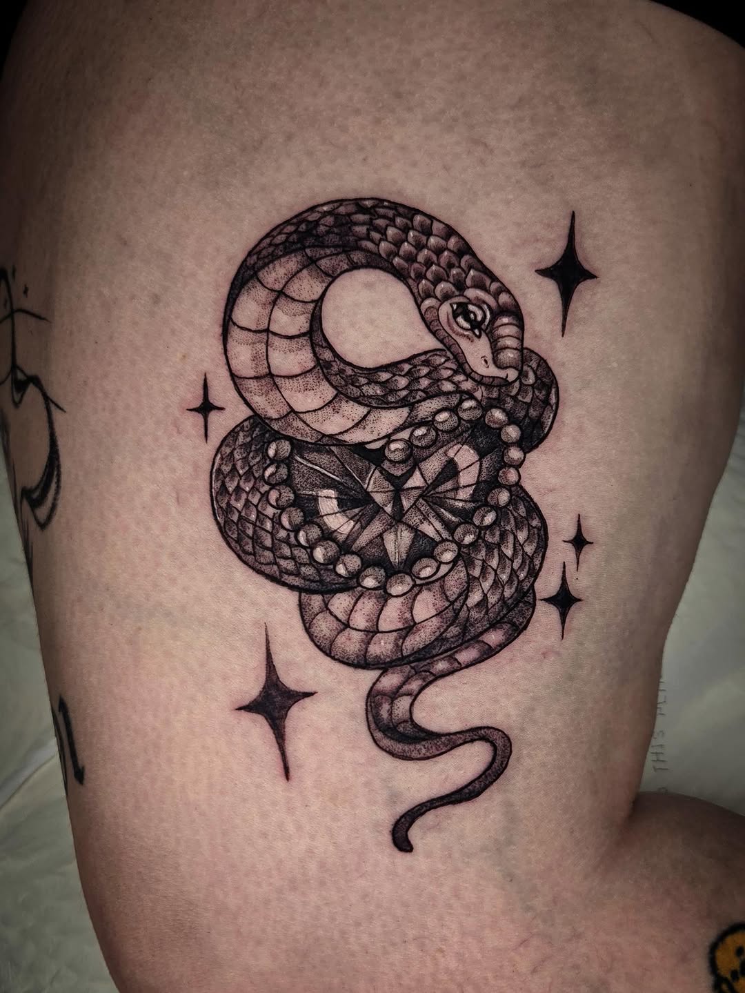 Tattoo by @spookygirl_tattz โ illustrative, black_and_grey
