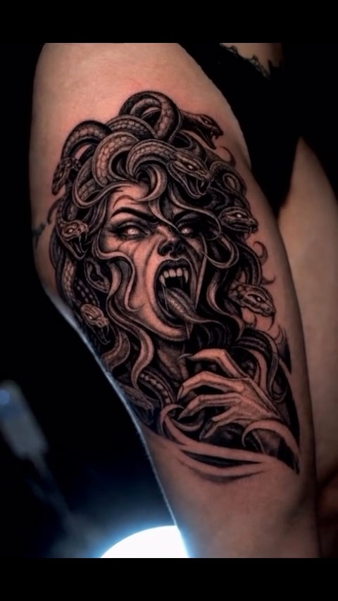Tattoo by @inkedbystabby — dark_realism, black_and_grey