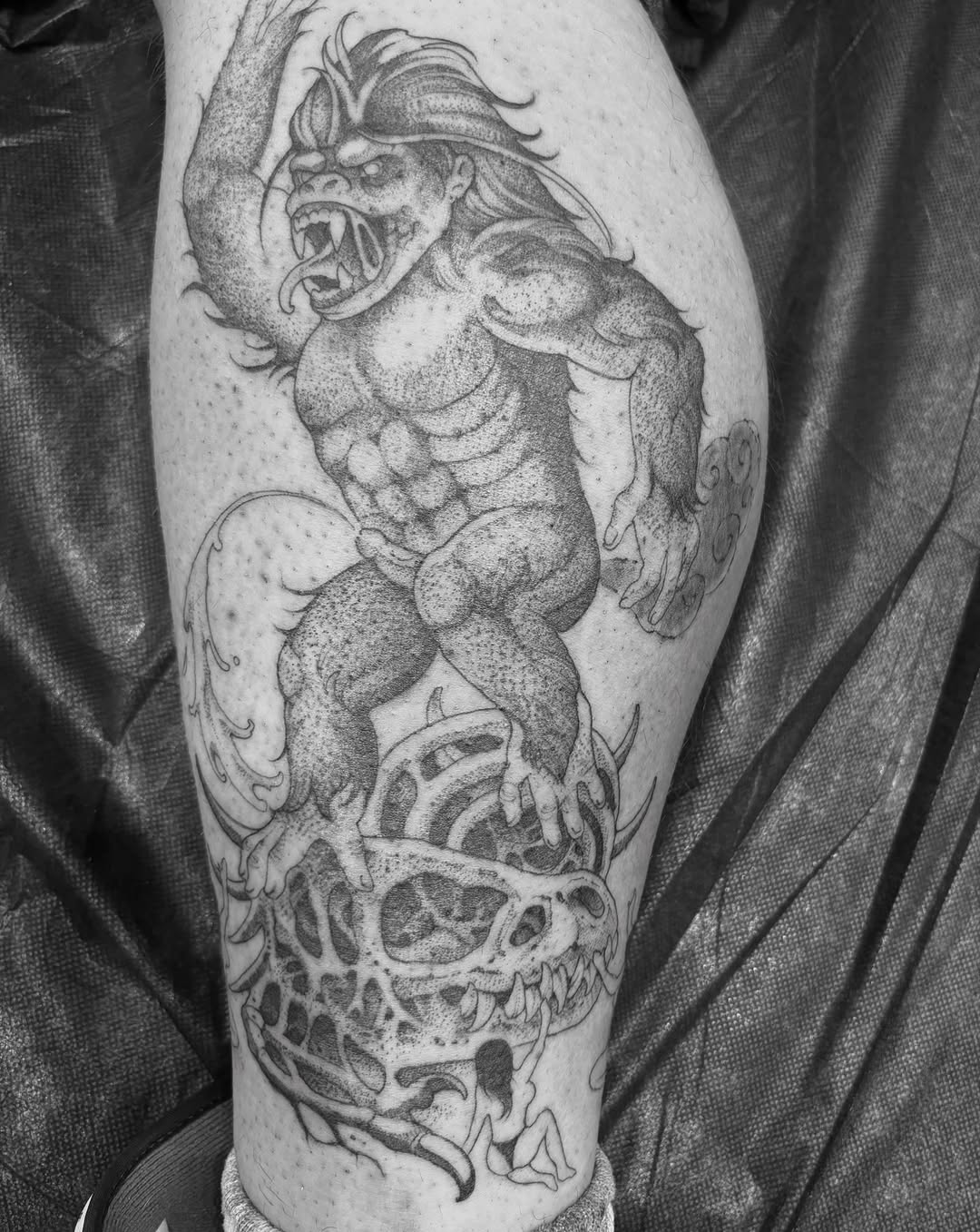 Tattoo by @blightttattoo — dotwork, dark_realism