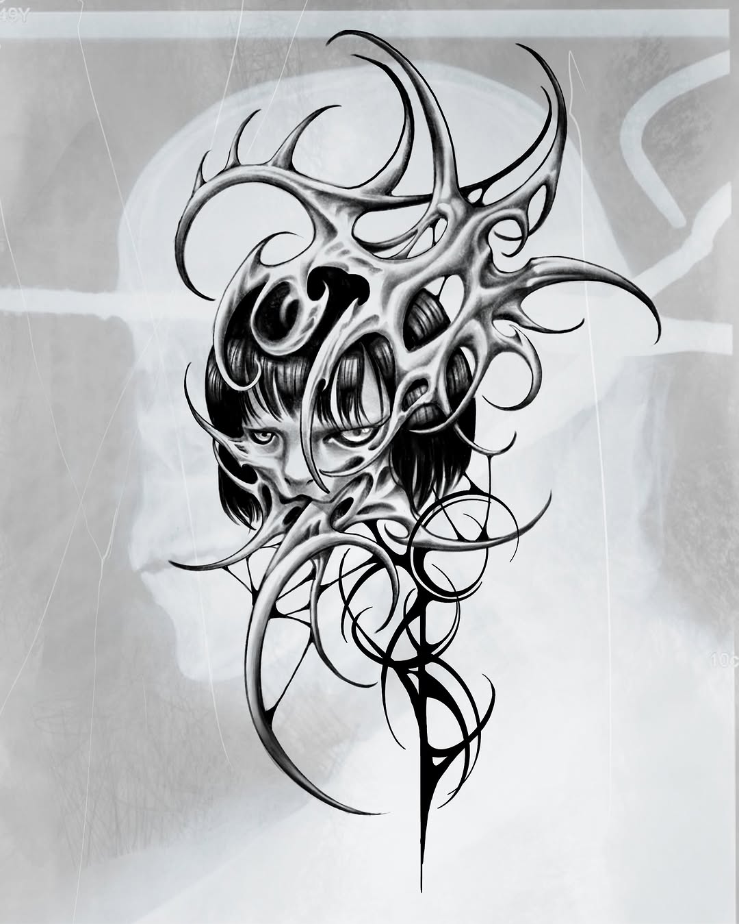 Tattoo by @momotattoo0906 — dark_realism, blackwork