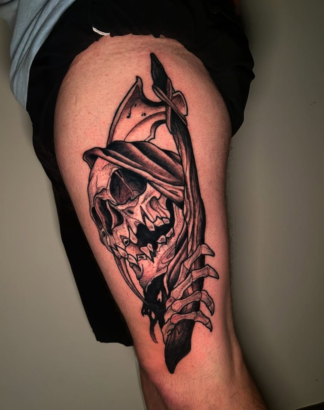 Tattoo by @mya.tattoos — black_and_grey, dark_realism