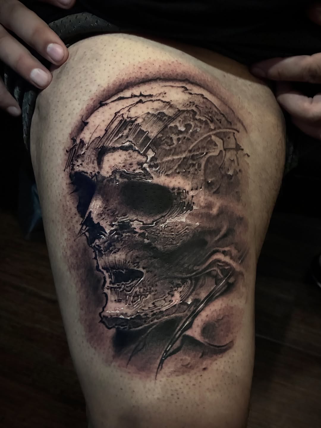 Tattoo by @roberthernandeztattoos — dark_realism, black_and_grey