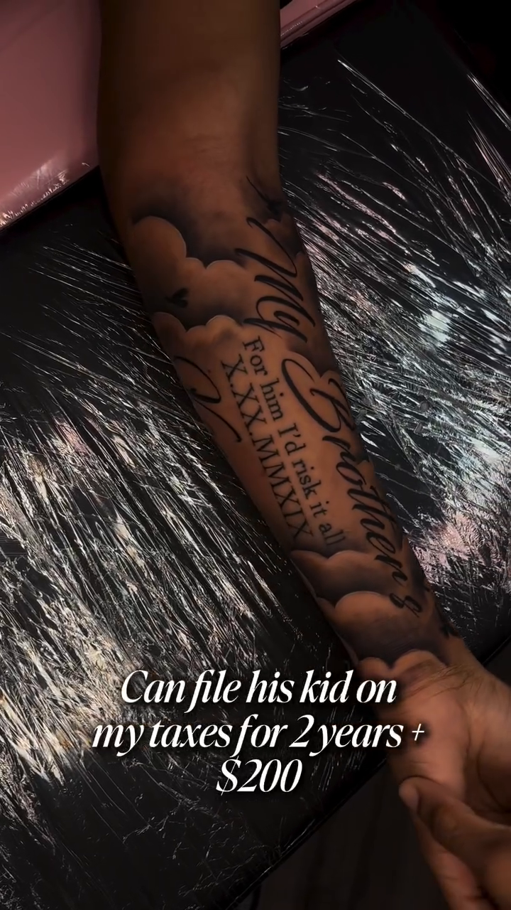Tattoo by @prettynaasty_ink — illustrative, lettering_script