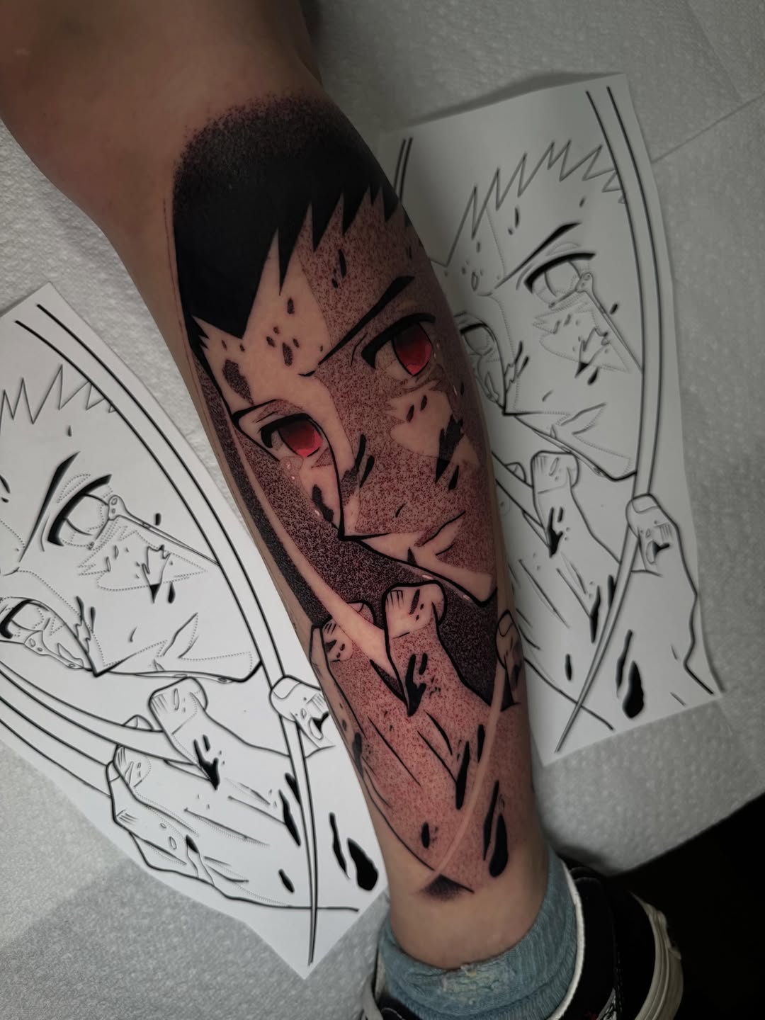 Tattoo by @rustik_uno — anime, dotwork