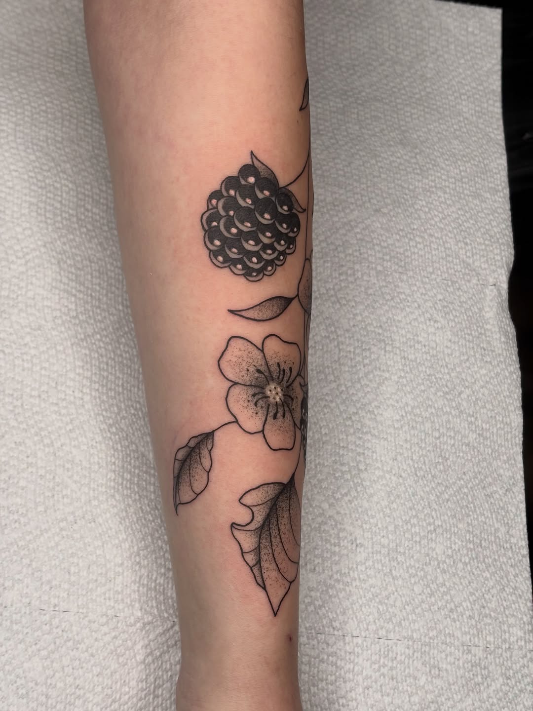 Tattoo by @kyshae.tattoos — illustrative, dotwork