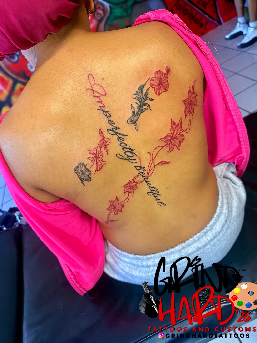 Tattoo by @grindhard_tattoos — lettering_script, illustrative