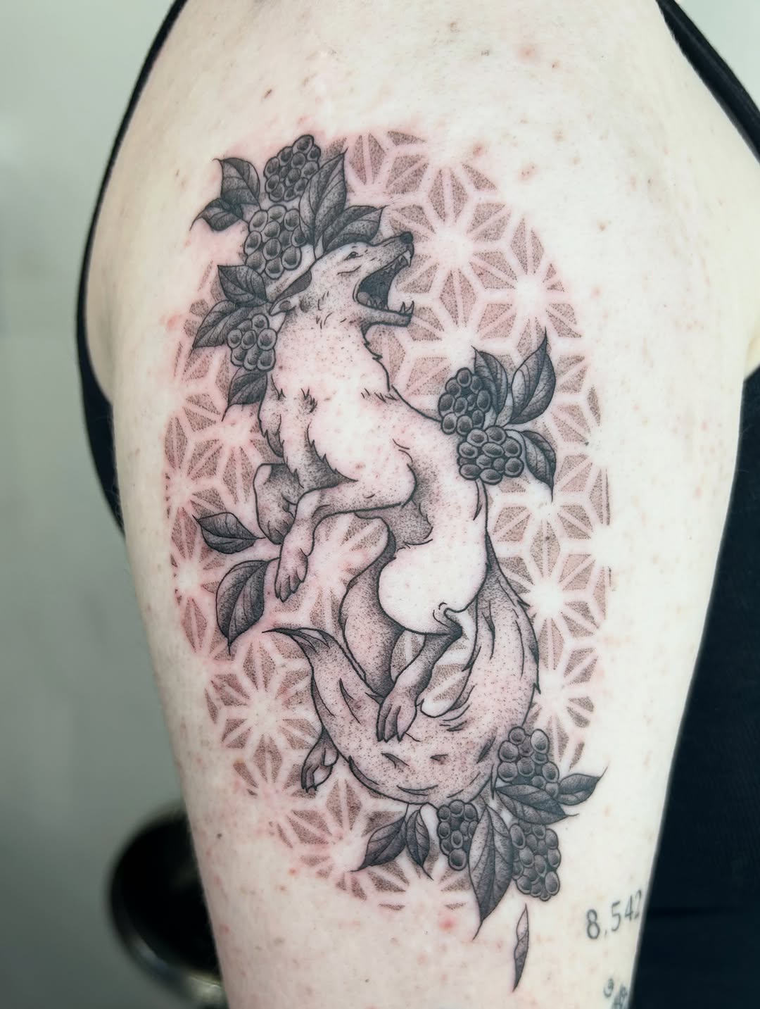 Tattoo by @bria.tattoos — dotwork, black_and_grey