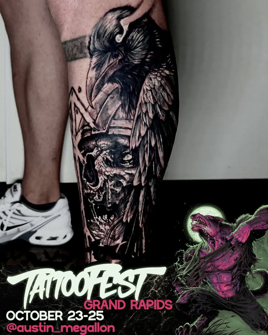 Tattoo by @austin_megallon — black_and_grey, dark_realism