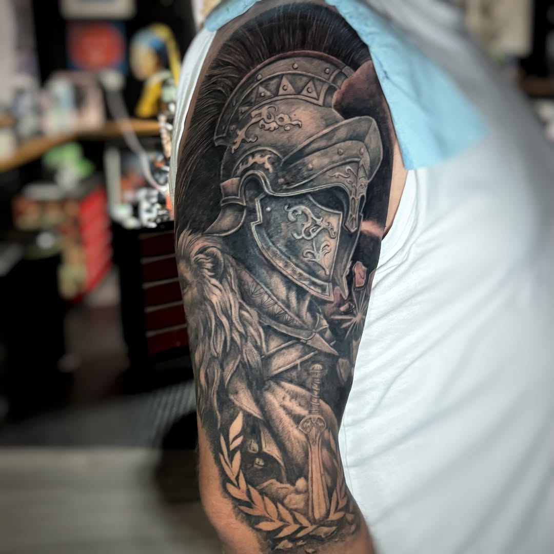 Tattoo by @emmarainetattoo — realism, black_and_grey