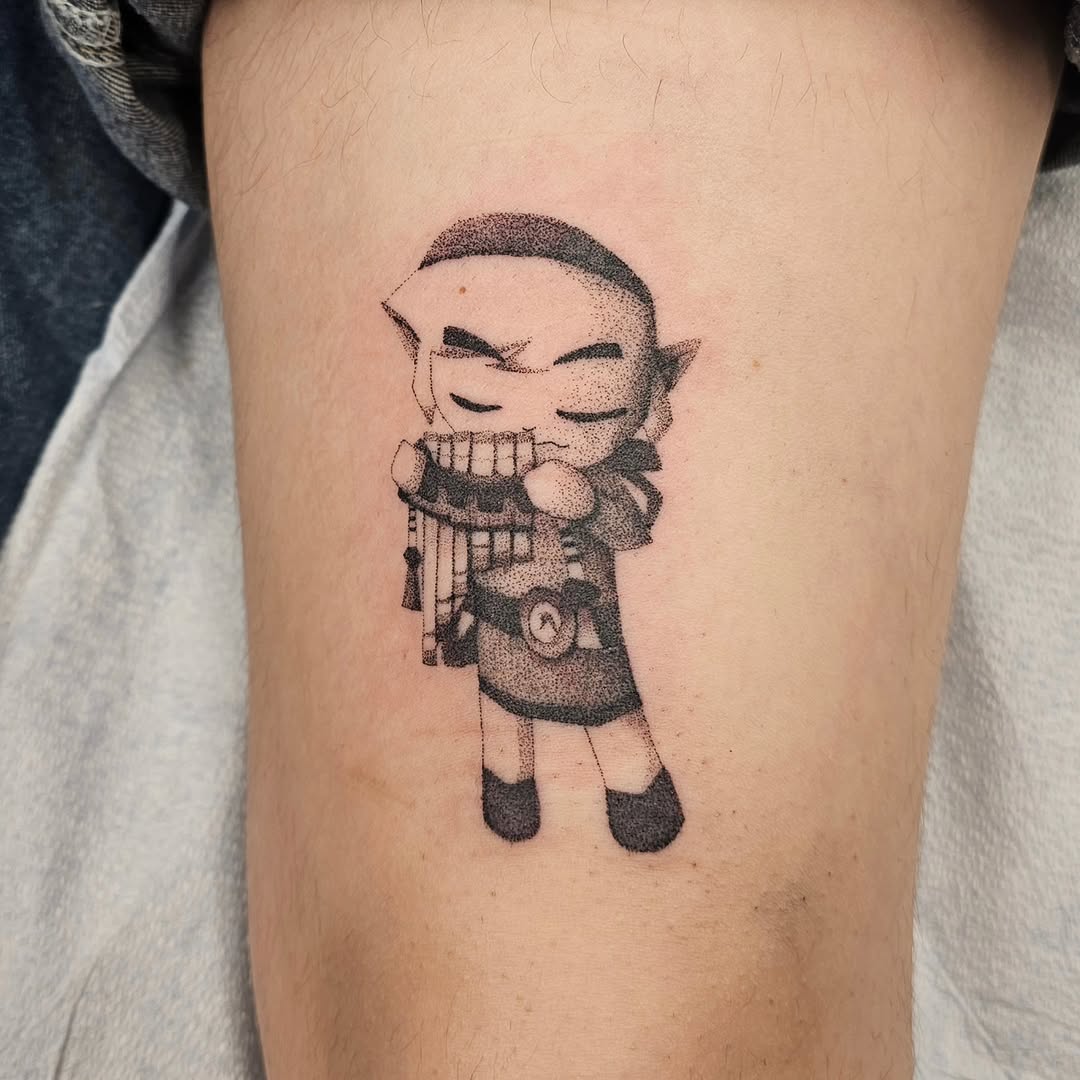 Tattoo by @pickleflavoredchapstick — dotwork, anime