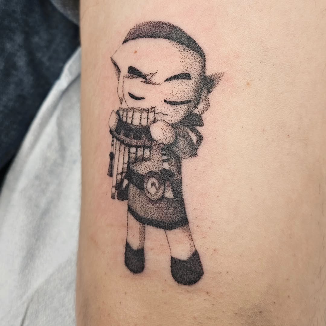 Tattoo by @pickleflavoredchapstick — dotwork, anime