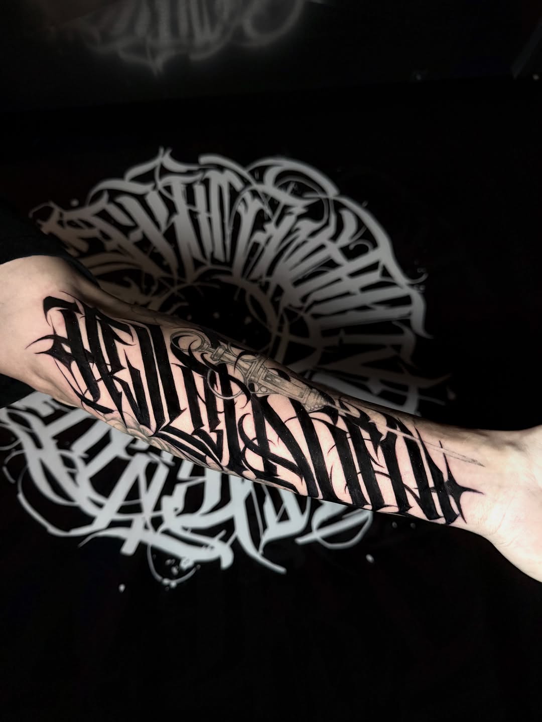 Tattoo by @wiseroner — lettering_script, blackwork