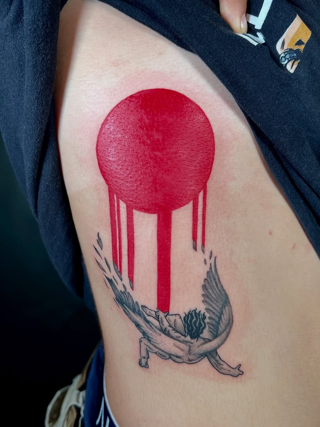 Tattoo by @kikicantdraw — black_and_grey, trash_polka