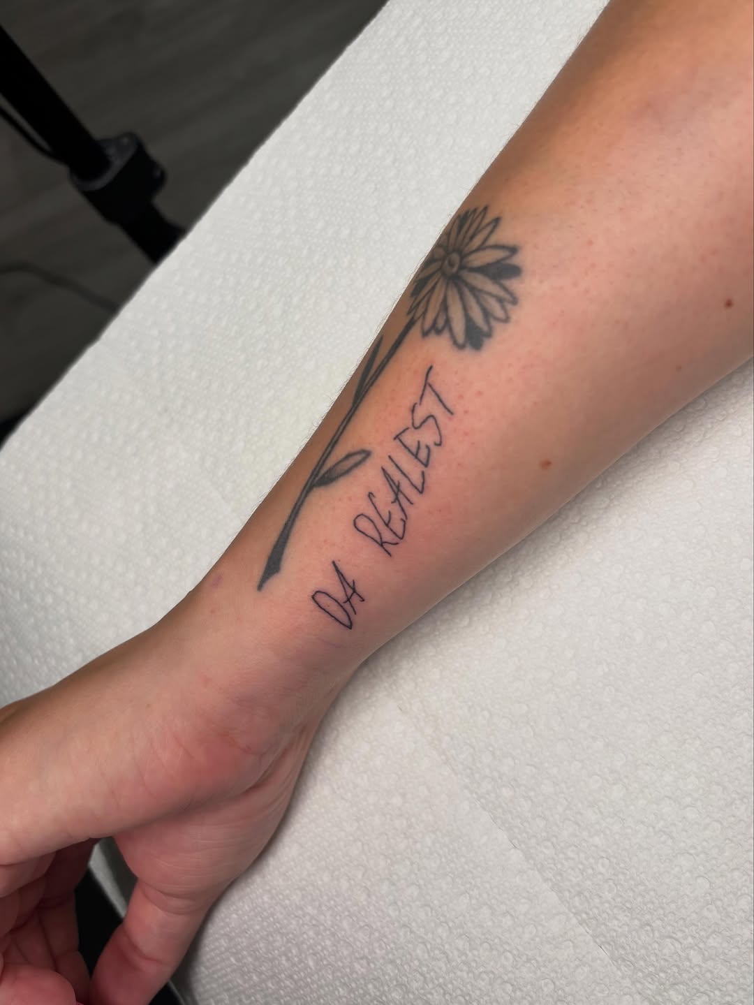 Tattoo by @heavychevytattoos — fine_line, lettering_script