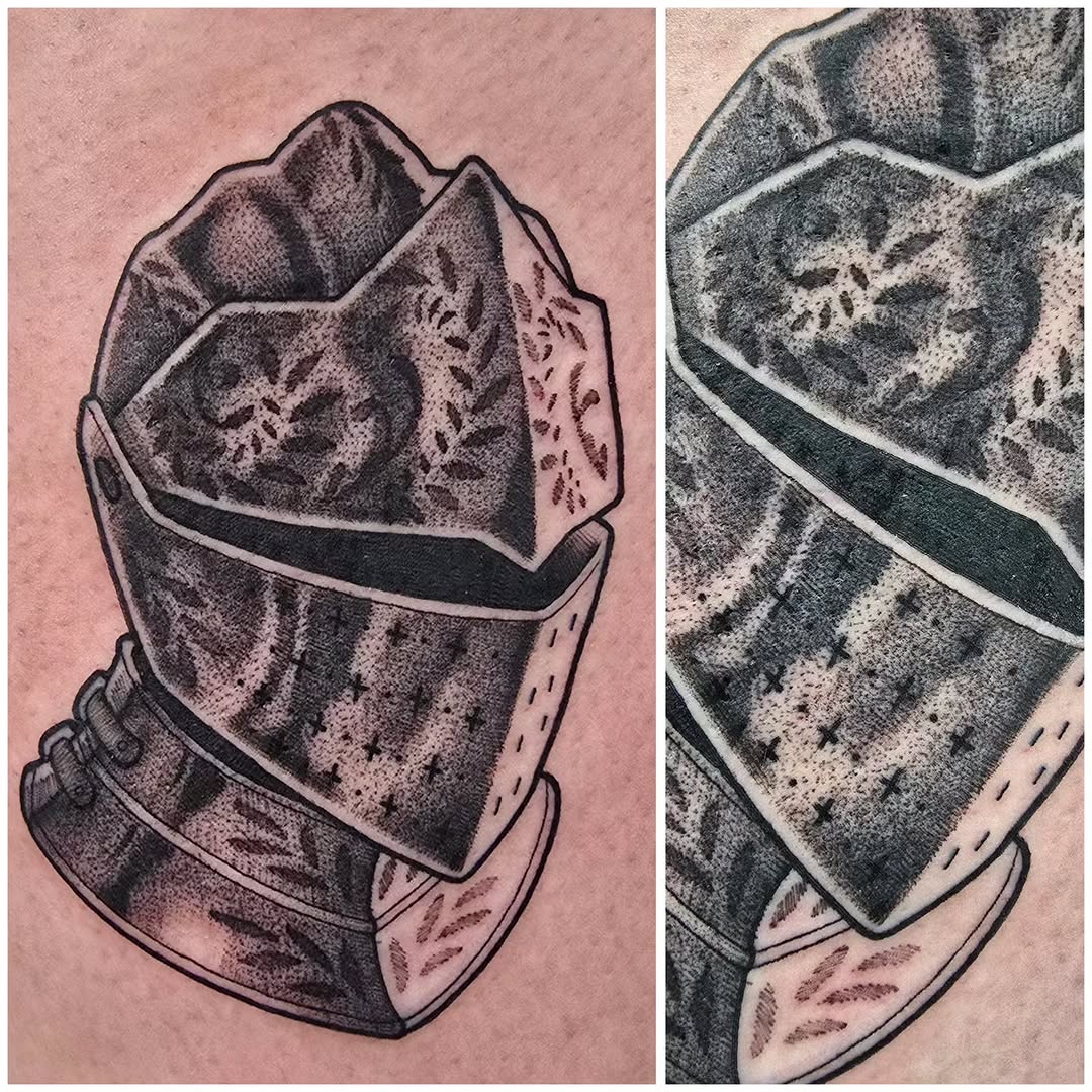 Tattoo by @catsclawtattoo — dotwork, black_and_grey