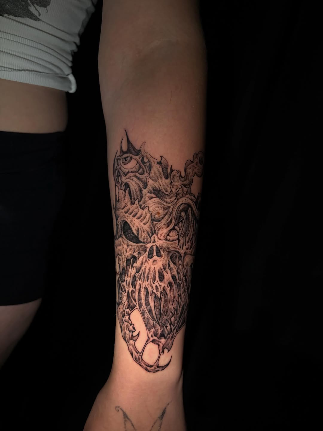 Tattoo by @crawlspacecadet — dark_realism, blackwork