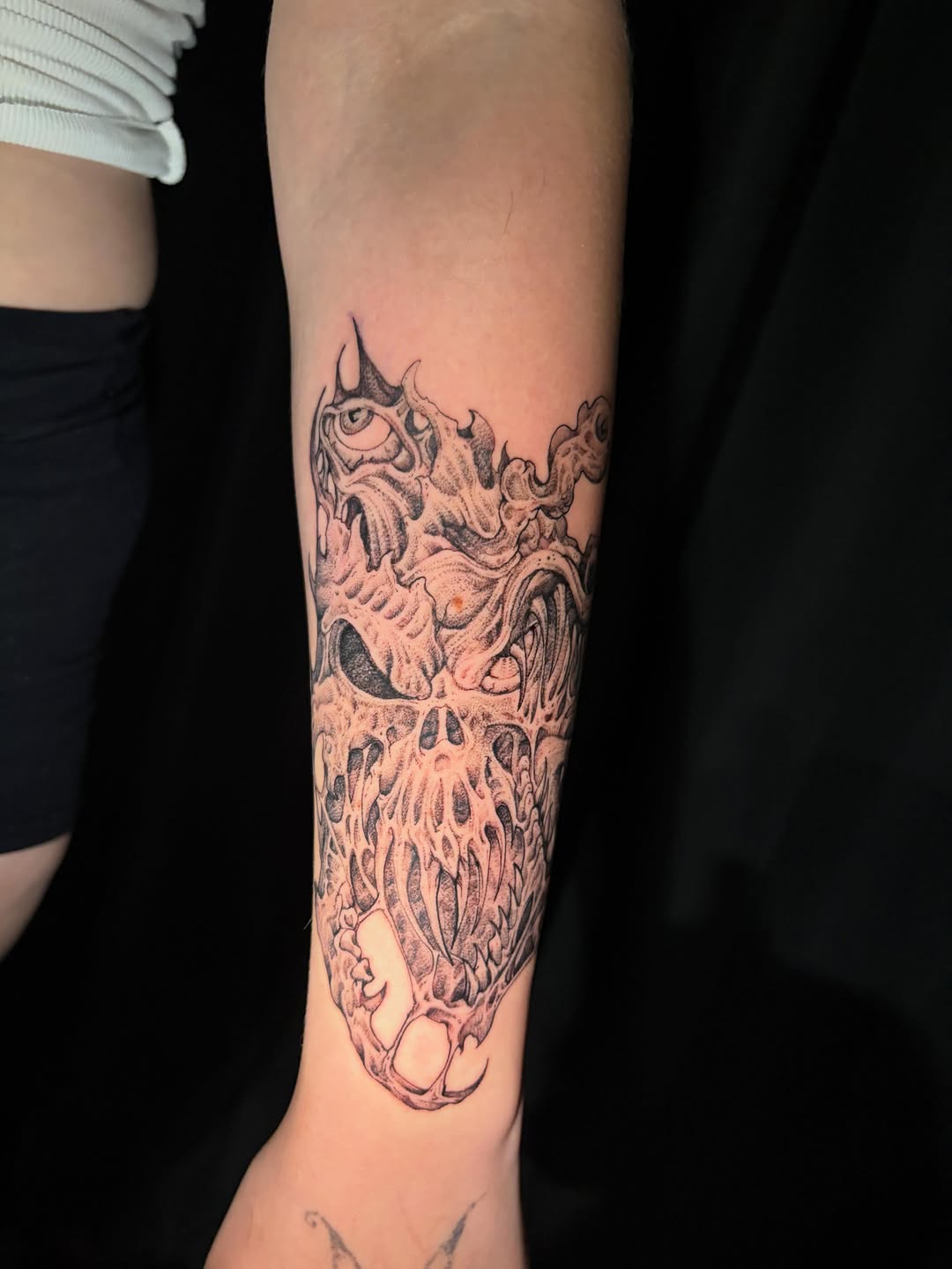 Tattoo by @crawlspacecadet — blackwork, dark_realism