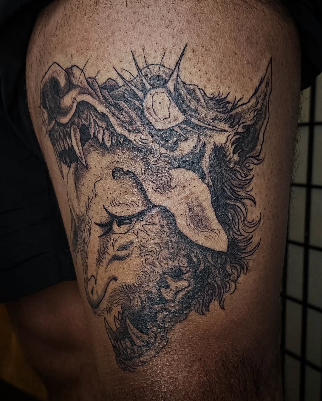 Tattoo by @pin.poked_ β black_and_grey, dark_realism